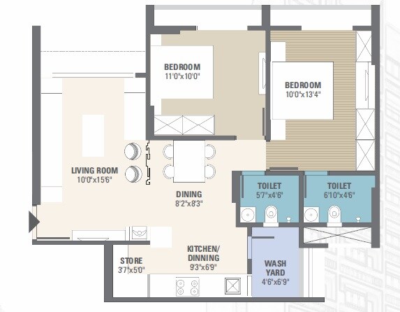 Floor plan of 2 BHK 1224 Sq. Ft. Apartment in Basil Skyline, Ahmedabad