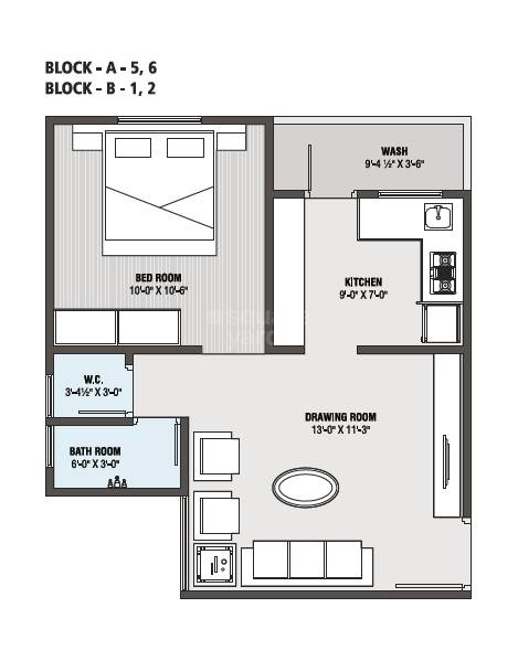 Floor plan of 1 BHK 378 Sq. Ft. Apartment in BR Shree Ranga Residency, Ahmedabad