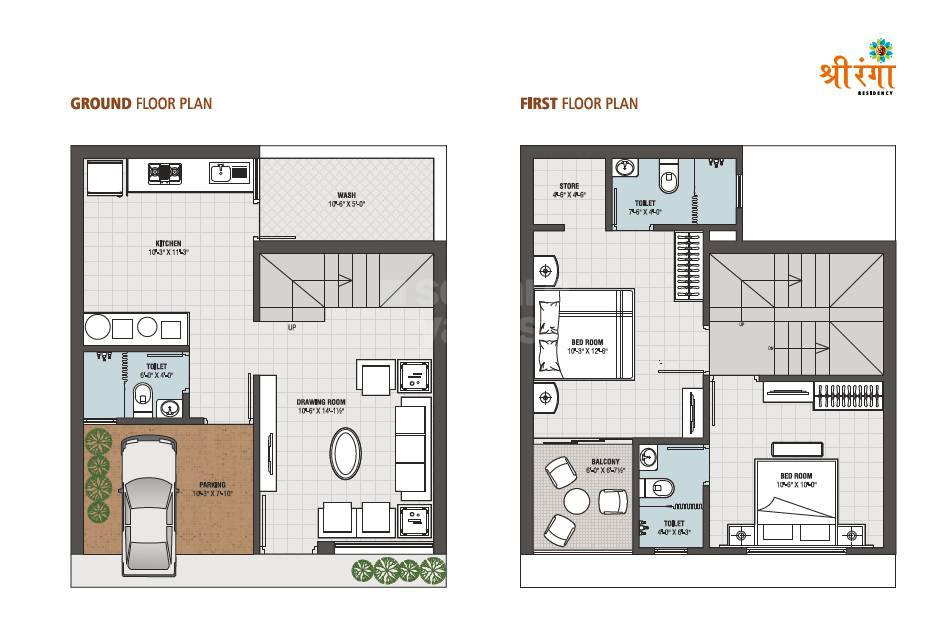 Floor plan of 2 BHK 1179 Sq. Ft. Villa in BR Shree Ranga Residency, Ahmedabad