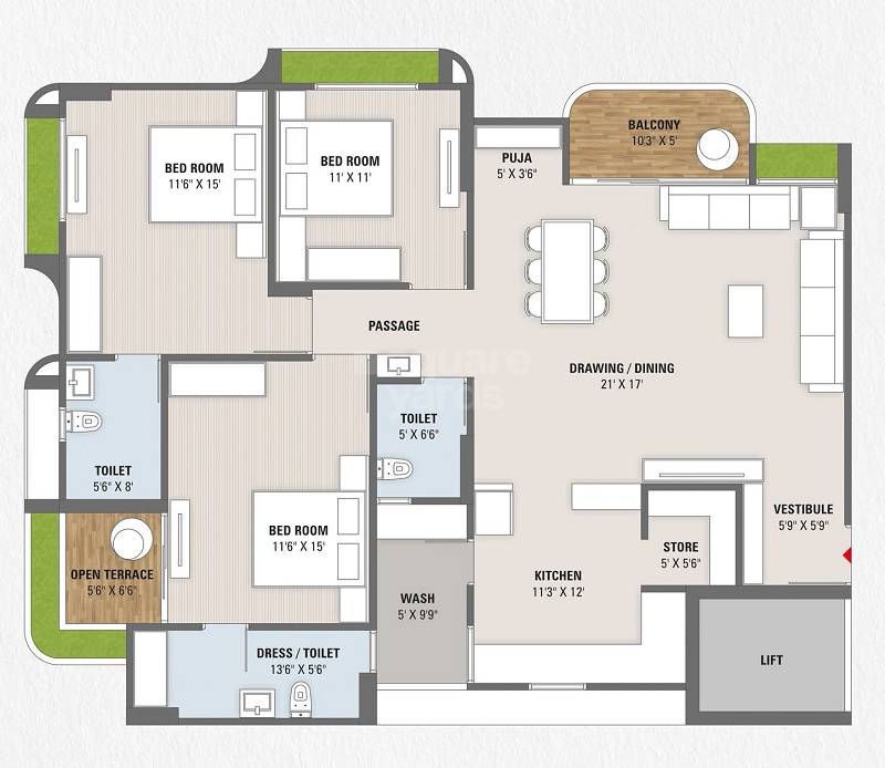 Floor plan of 3 BHK 2322 Sq. Ft. Apartment in Brij Azalea, Ahmedabad