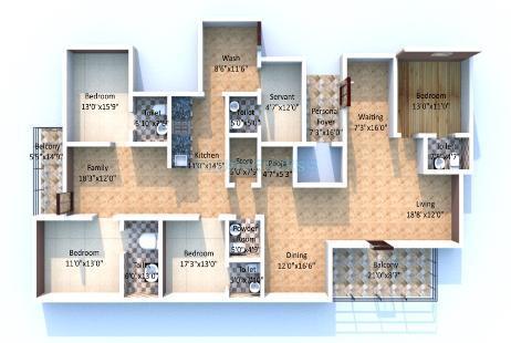 Floor plan of 4 BHK 4637 Sq. Ft. Apartment in Bsafal Paarijat Eclat, Ahmedabad