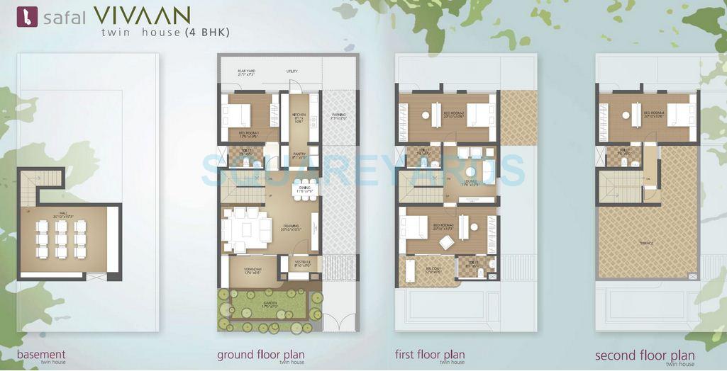 Floor plan of 4 BHK 2619 Sq. Ft. Villa in Bsafal Vivaan, Ahmedabad