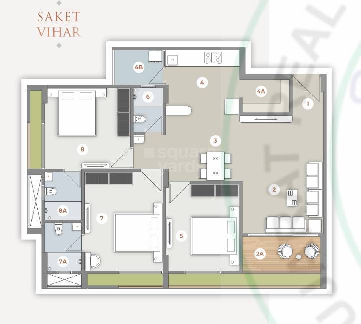 Floor plan of 3 BHK 920 Sq. Ft. Apartment in BT Saket Vihar, Ahmedabad