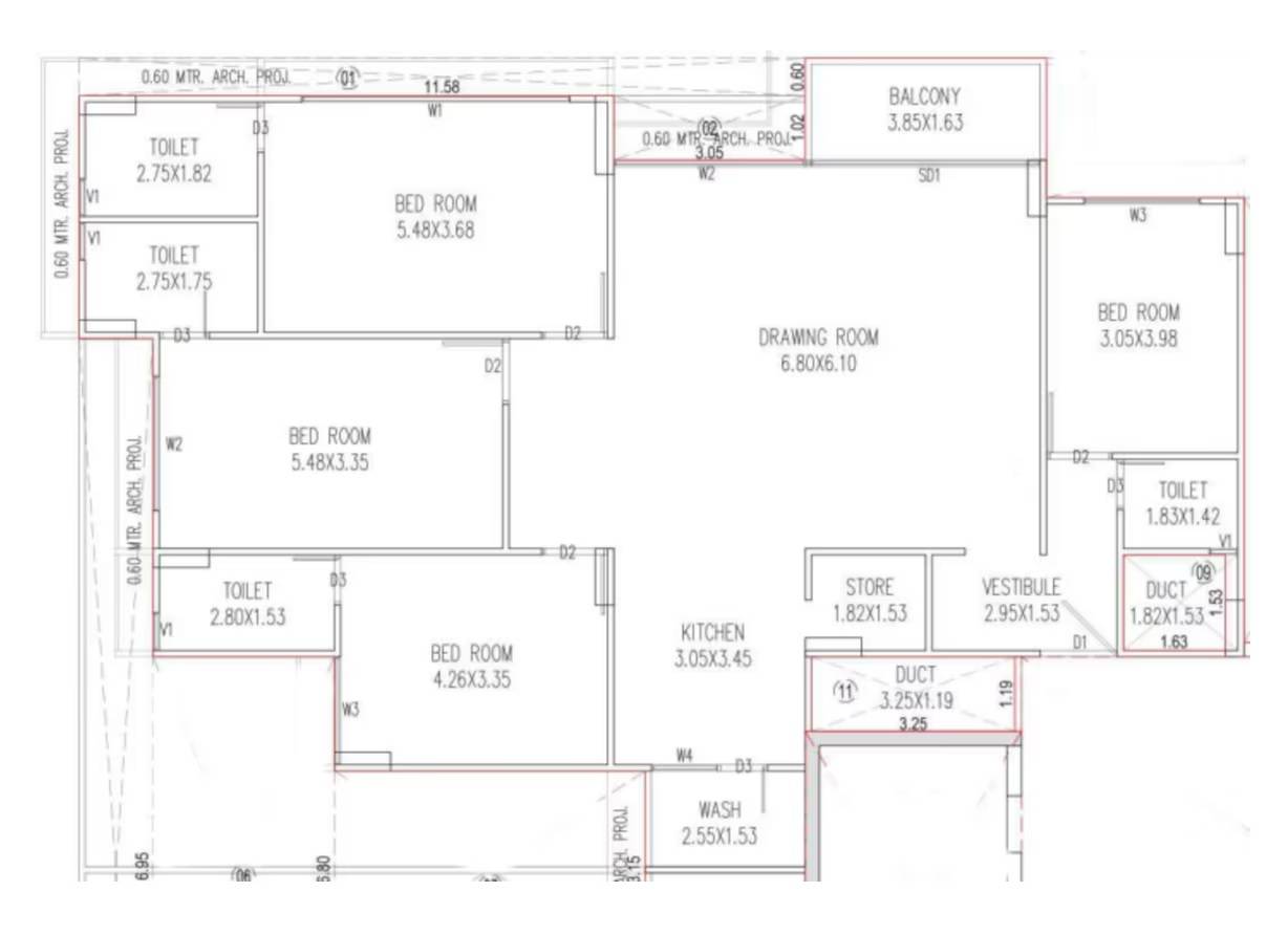 Floor plan of 4 BHK 1660 Sq. Ft. Apartment in Buildcon The One, Ahmedabad