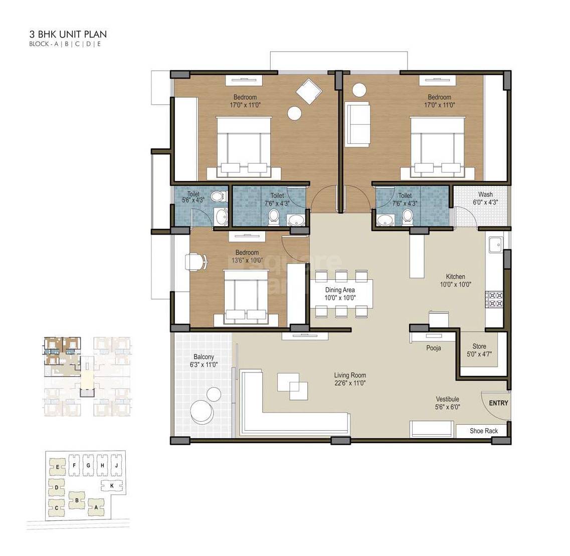 Floor plan of 3 BHK 2300 Sq. Ft. Apartment in Deep Indraprasth Greens, Ahmedabad