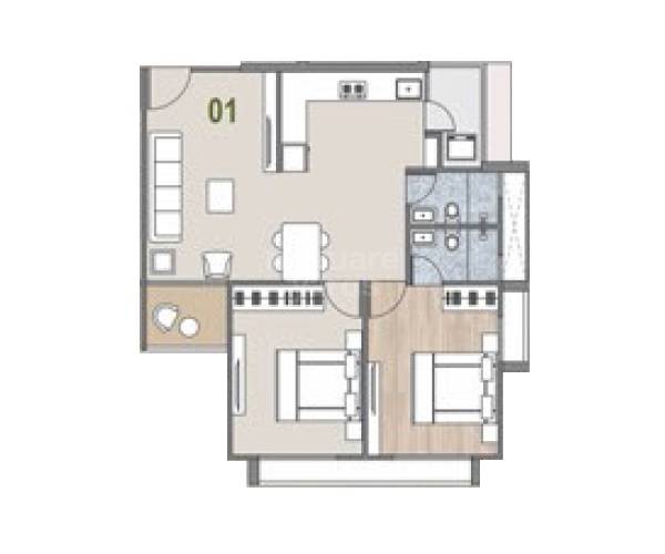 Floor plan of 2 BHK 1350 Sq. Ft. Apartment in Deep Indraprasth Ixora, Ahmedabad