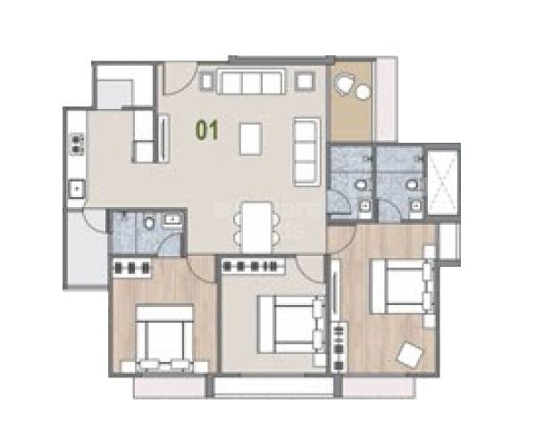 Floor plan of 3 BHK 1750 Sq. Ft. Apartment in Deep Indraprasth Ixora, Ahmedabad