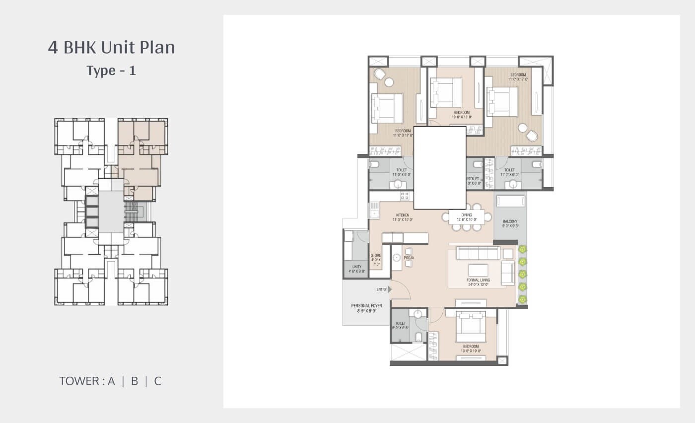 4 BHK 3170 Sq. Ft. Apartment