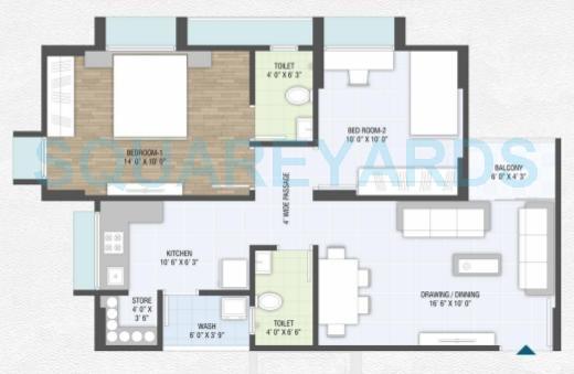 Floor plan of 2 BHK 1050 Sq. Ft. Apartment in Deep Satyadeep Heights, Ahmedabad