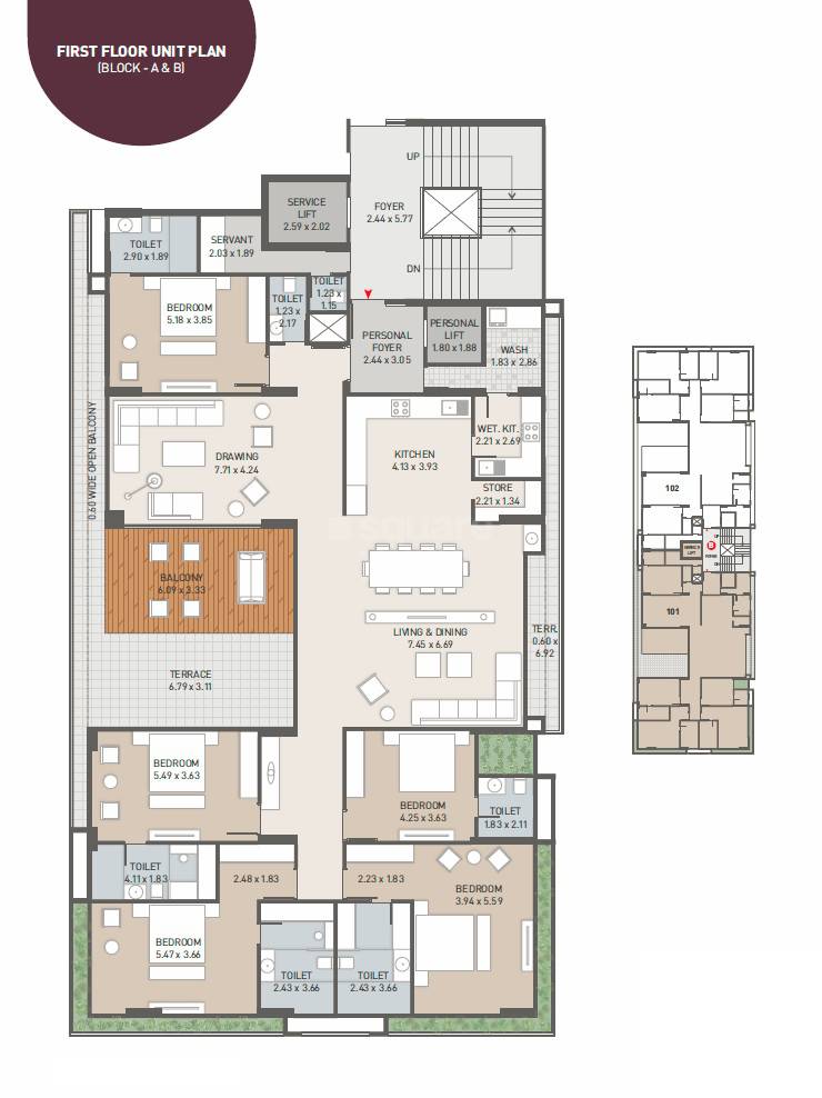 Floor plan of 5 BHK 2836 Sq. Ft. Apartment in Dev Avani Aayam, Ahmedabad