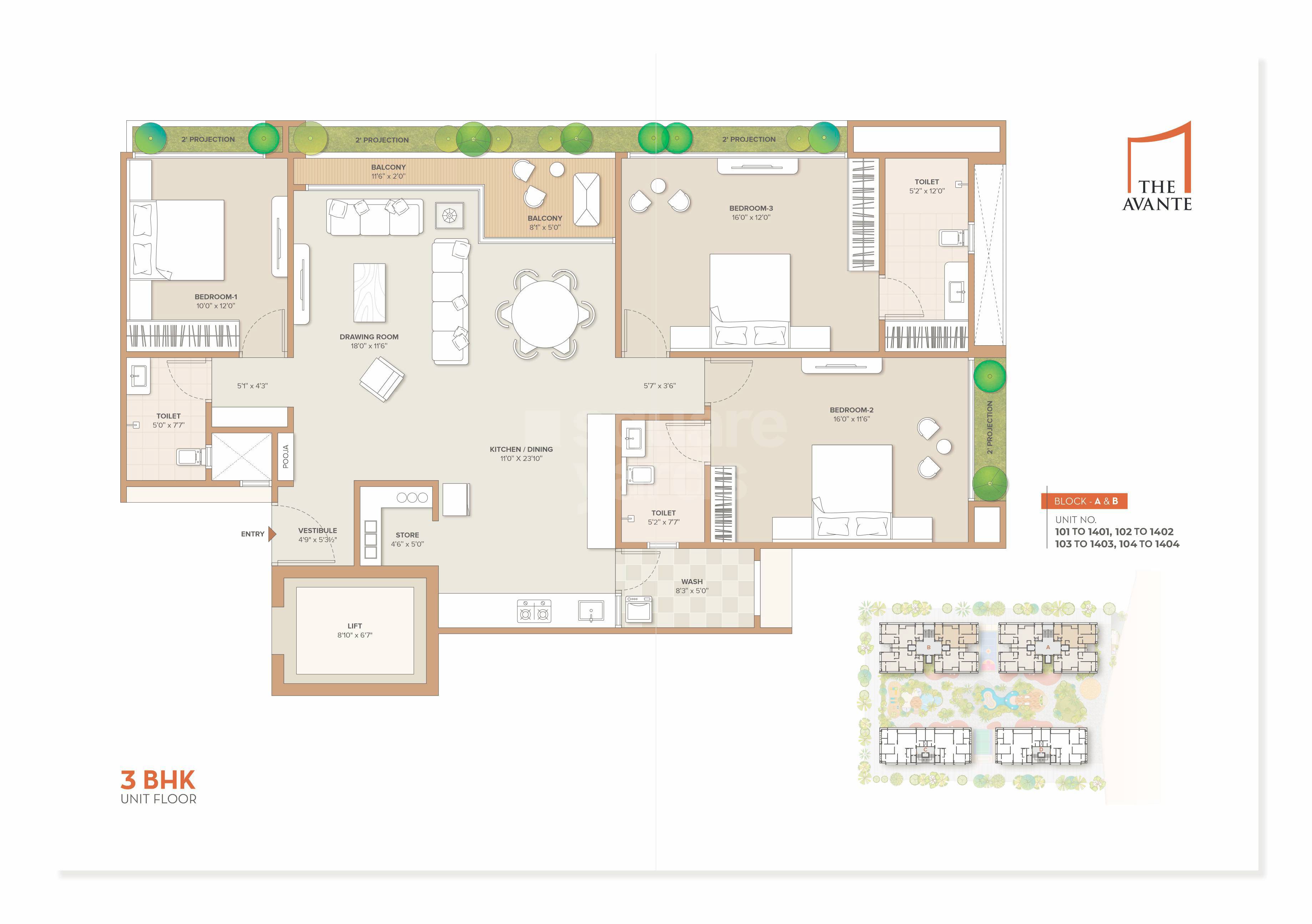 Floor plan of 3 BHK 2745 Sq. Ft. Apartment in Dev The Avante, Ahmedabad