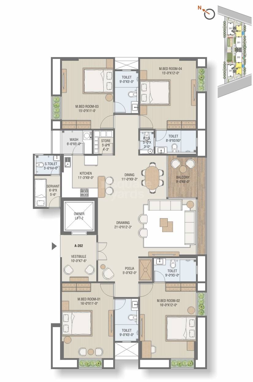 Floor plan of 4 BHK 2970 Sq. Ft. Apartment in Devsiddhi Fable, Ahmedabad