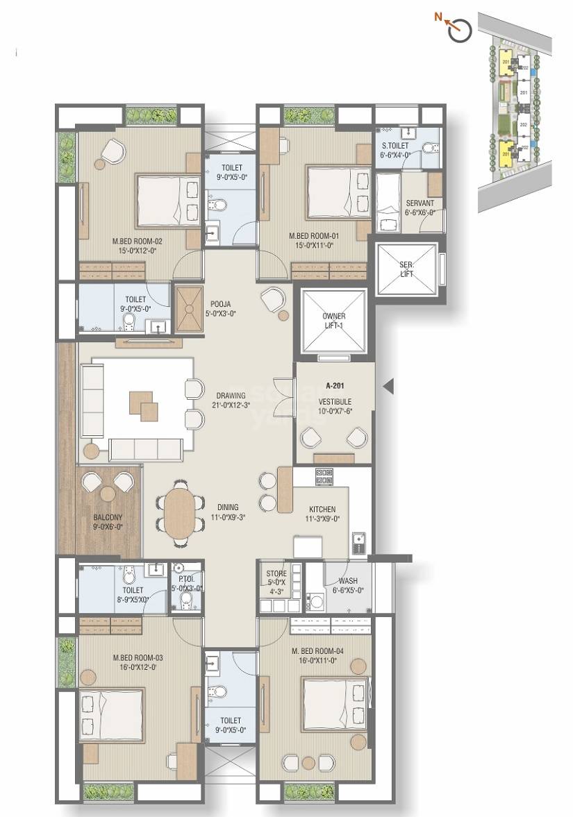 Floor plan of 4 BHK 3330 Sq. Ft. Apartment in Devsiddhi Fable, Ahmedabad