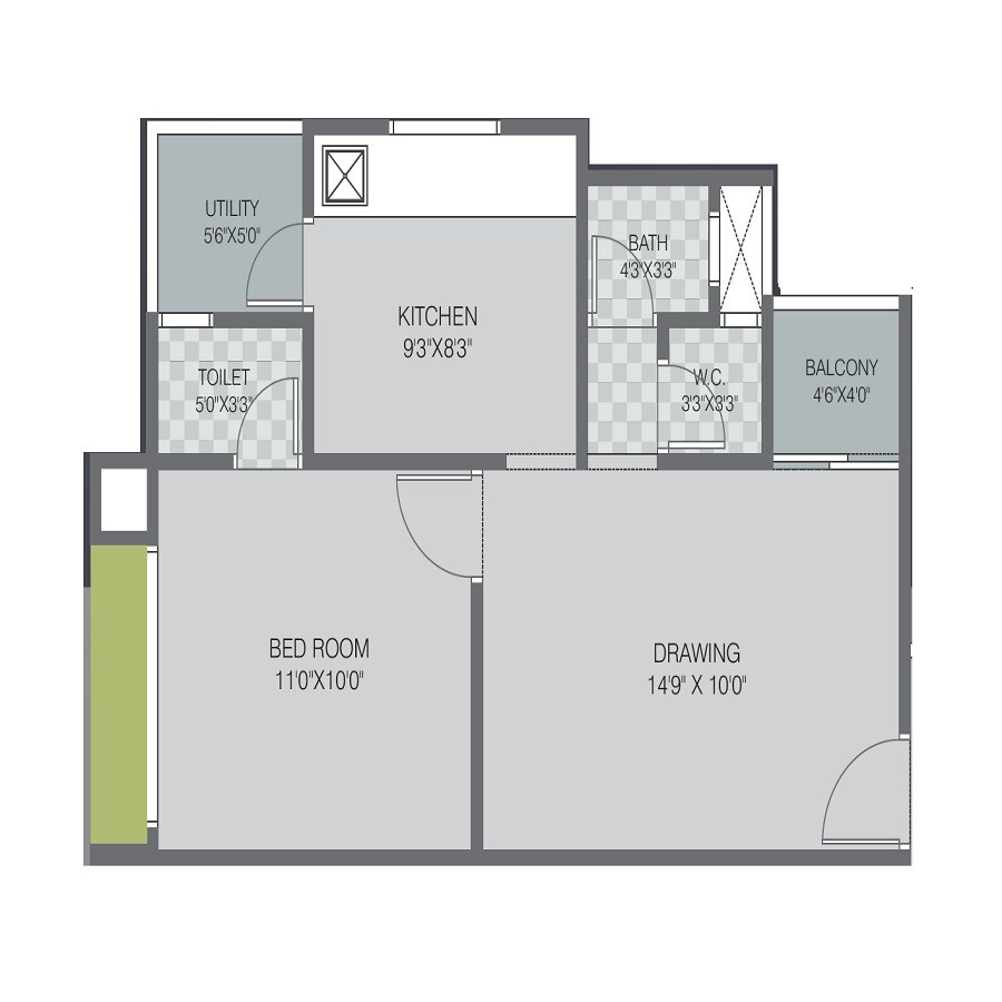 Floor plan of 1 BHK 484 Sq. Ft. Apartment in Dharmadev Swaminarayan Park 4, Ahmedabad