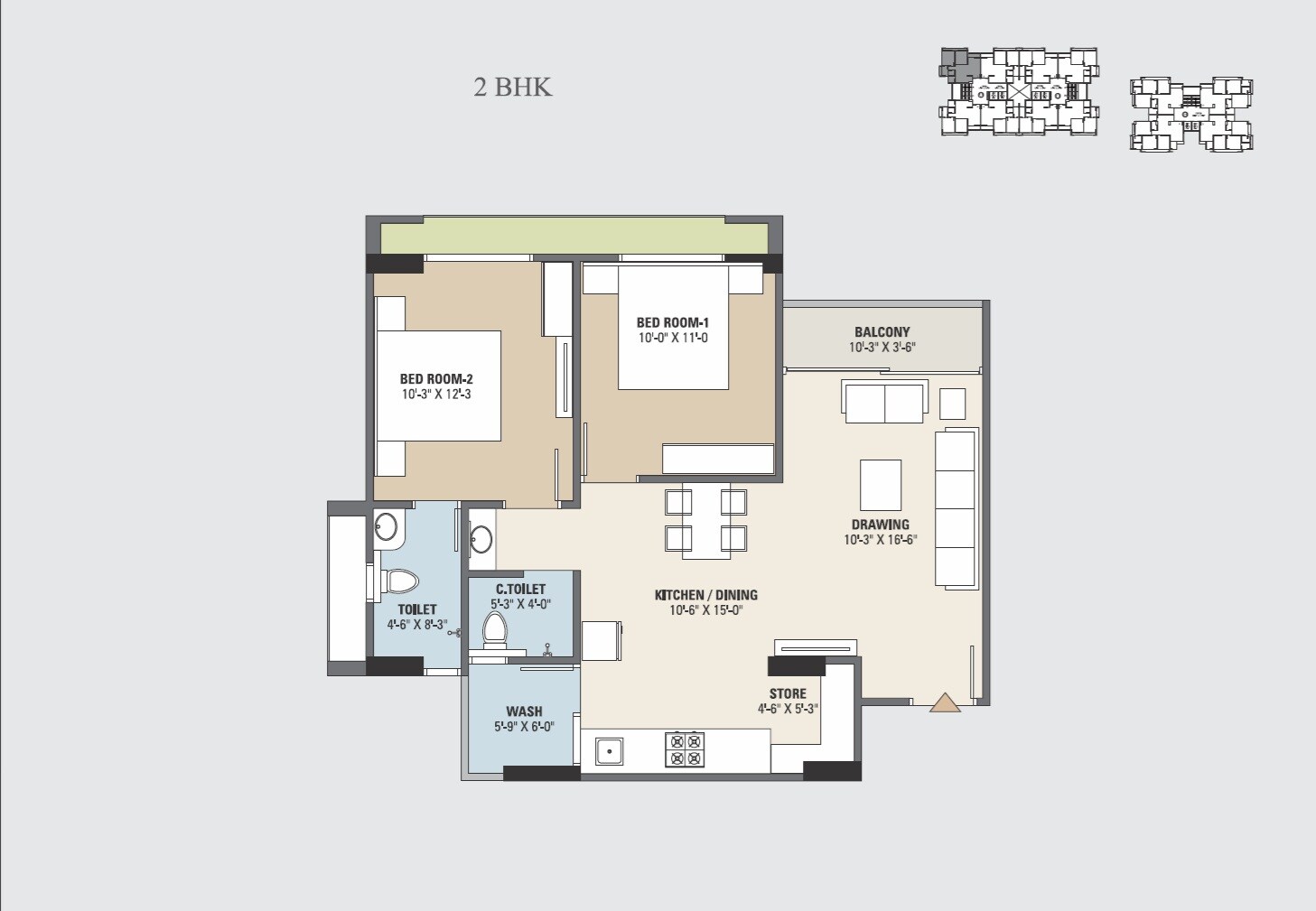 Floor plan of 2 BHK 536 Sq. Ft. Apartment in Dharti Saket Heaven, Ahmedabad