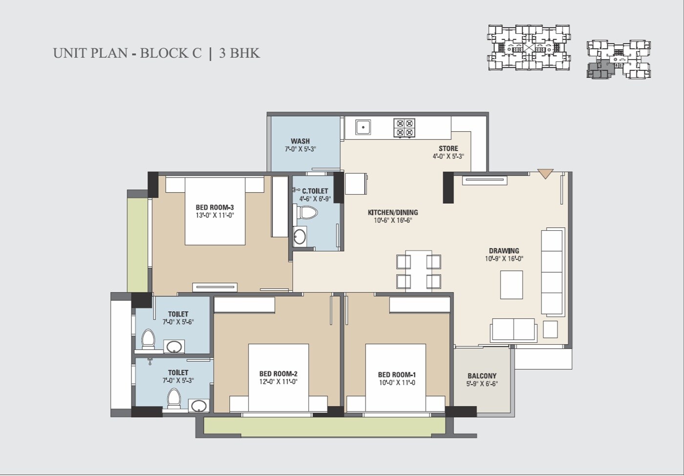 3 BHK 897 Sq. Ft. Apartment