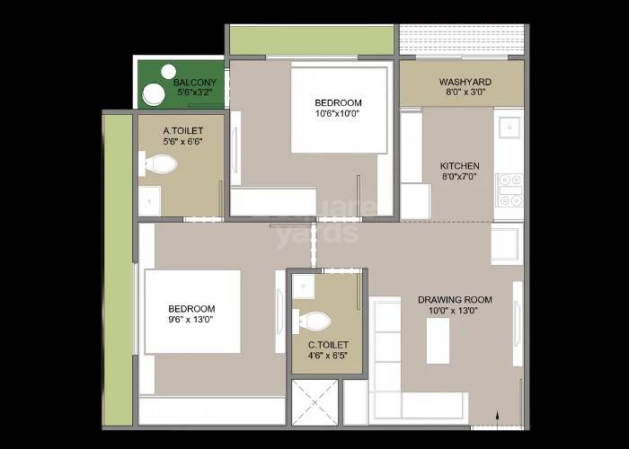 Floor plan of 2 BHK 1134 Sq. Ft. Apartment in Dream I Home, Ahmedabad