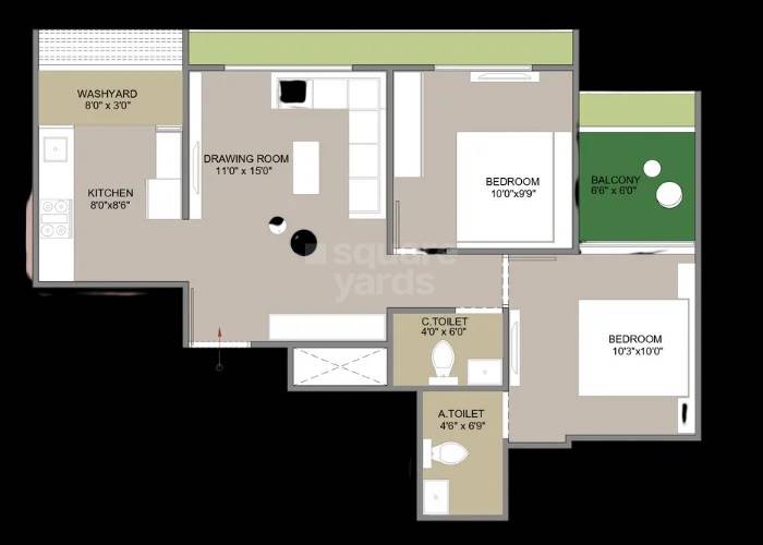Floor plan of 2 BHK 1318 Sq. Ft. Apartment in Dream I Home, Ahmedabad