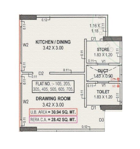 Floor plan of 306 Sq. Ft. Studio in Eden Nest 1, Ahmedabad