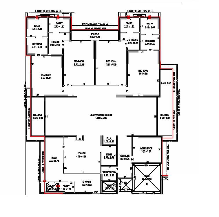 Floor plan of 4 BHK 3599 Sq. Ft. Apartment in Ekarth Sarvam, Ahmedabad