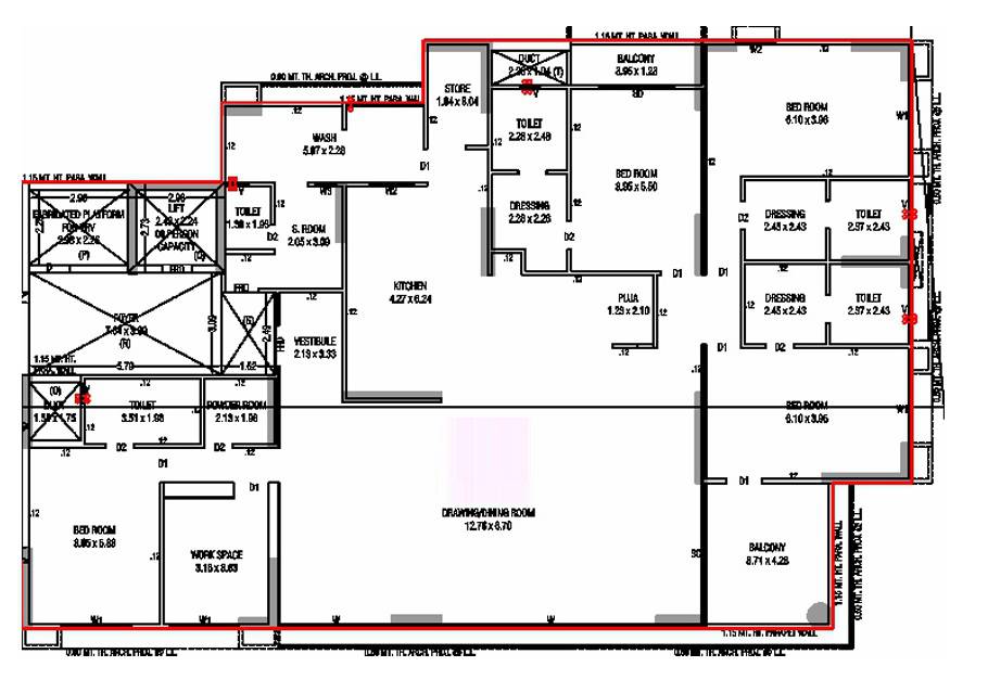 Floor plan of 4 BHK 4000 Sq. Ft. Apartment in Ekarth Sarvam, Ahmedabad