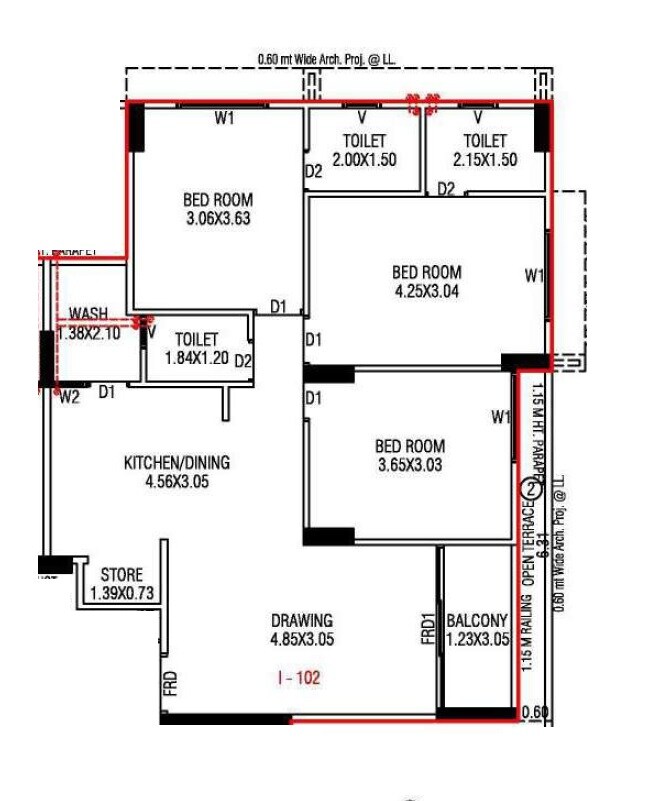 Floor plan of 3 BHK 1725 Sq. Ft. Apartment in Elenza Gradient, Ahmedabad