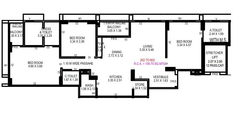 3 BHK 1180 Sq. Ft. Apartment