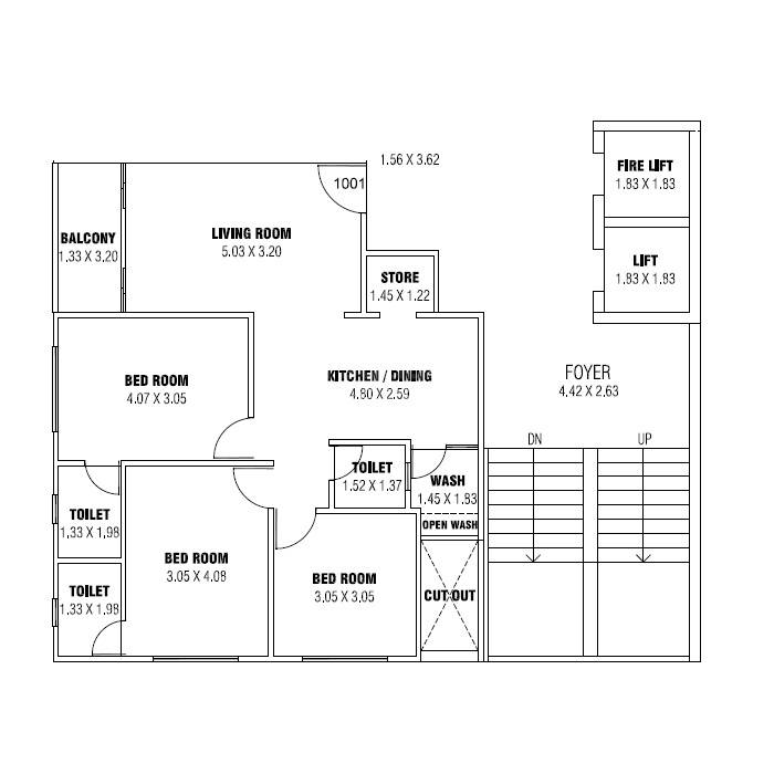 Floor plan of 3 BHK 885 Sq. Ft. Apartment in Eminence Pravesh, Ahmedabad