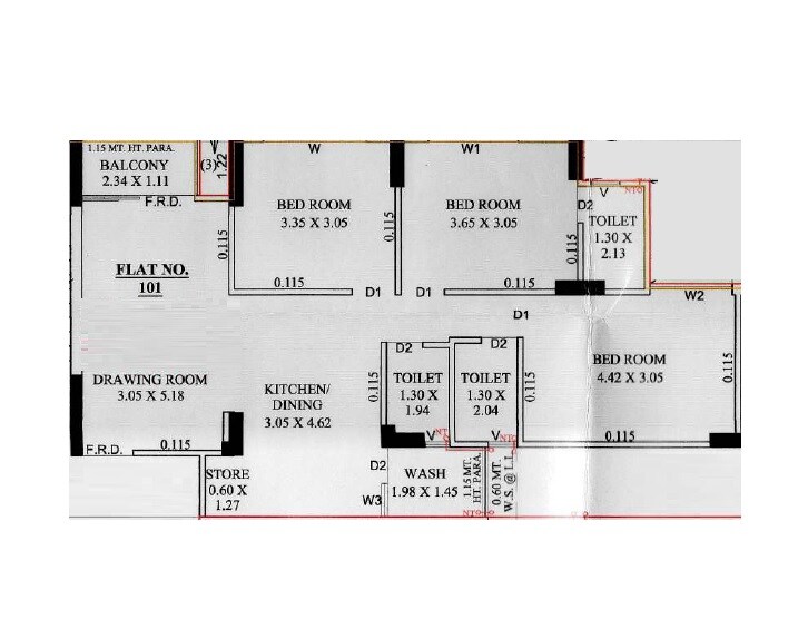 Floor plan of 3 BHK 866 Sq. Ft. Apartment in Empire Skypark, Ahmedabad