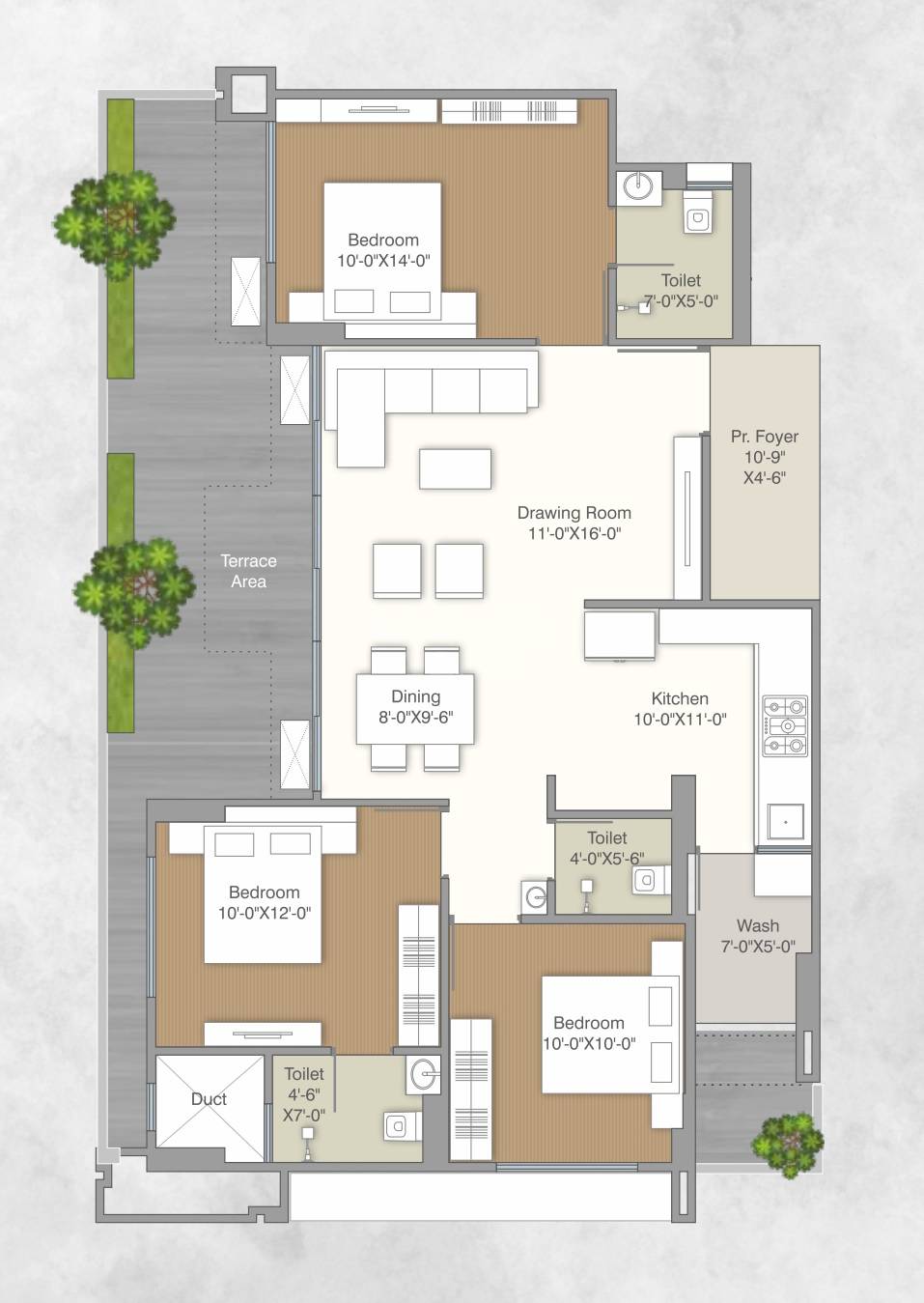 Floor plan of 3 BHK 1755 Sq. Ft. Apartment in Festival O2, Ahmedabad
