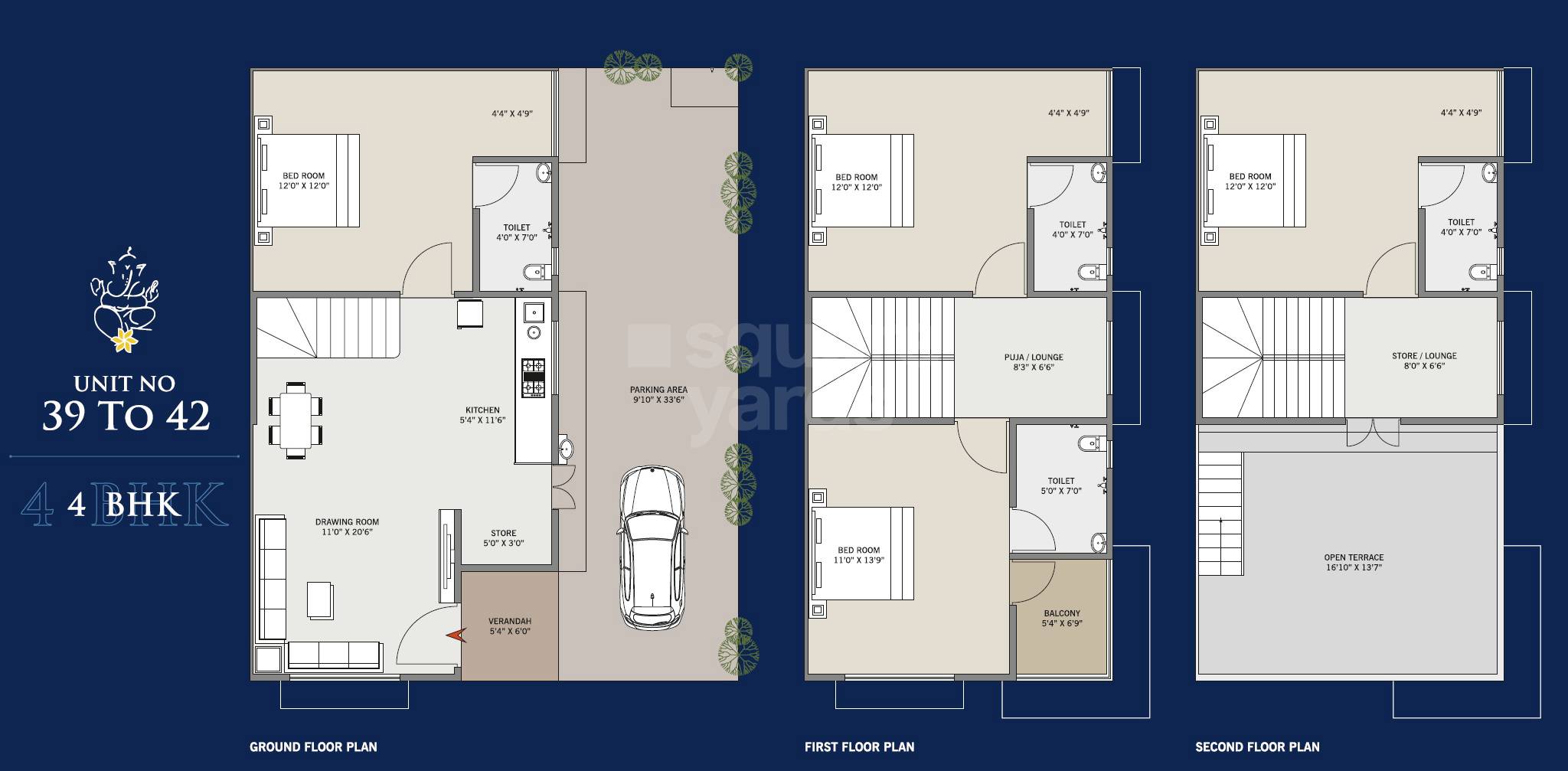 Floor plan of 4 BHK 2916 Sq. Ft. Villa in Gajanan Bunglows, Ahmedabad