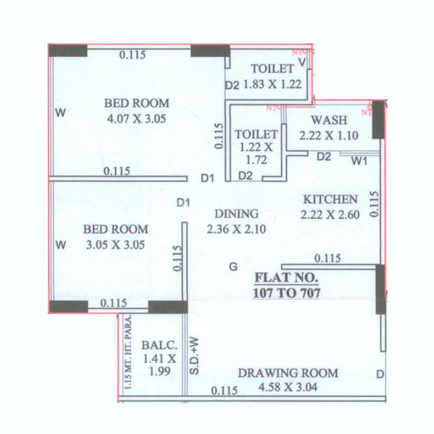 Floor plan of 2 BHK 540 Sq. Ft. Apartment in Gajanand Seven Height, Ahmedabad