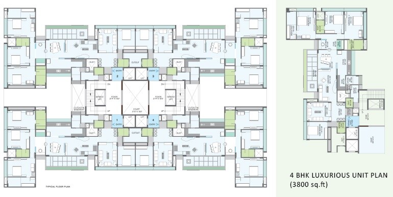 Floor plan of 4 BHK 3800 Sq. Ft. Apartment in Gala Luxuria, Ahmedabad