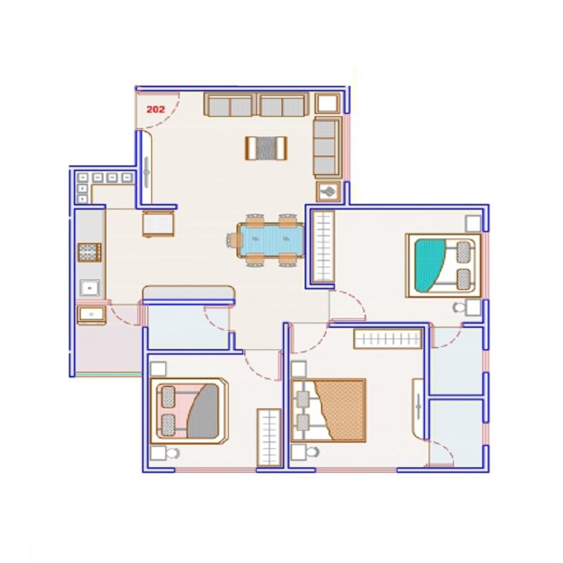 Floor plan of 3 BHK 1530 Sq. Ft. Apartment in Gandhi Vraj Residency 2, Ahmedabad