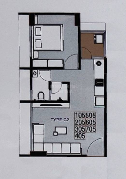Floor plan of 1 BHK 331 Sq. Ft. Apartment in Ganesh Aaradhana Sky, Ahmedabad