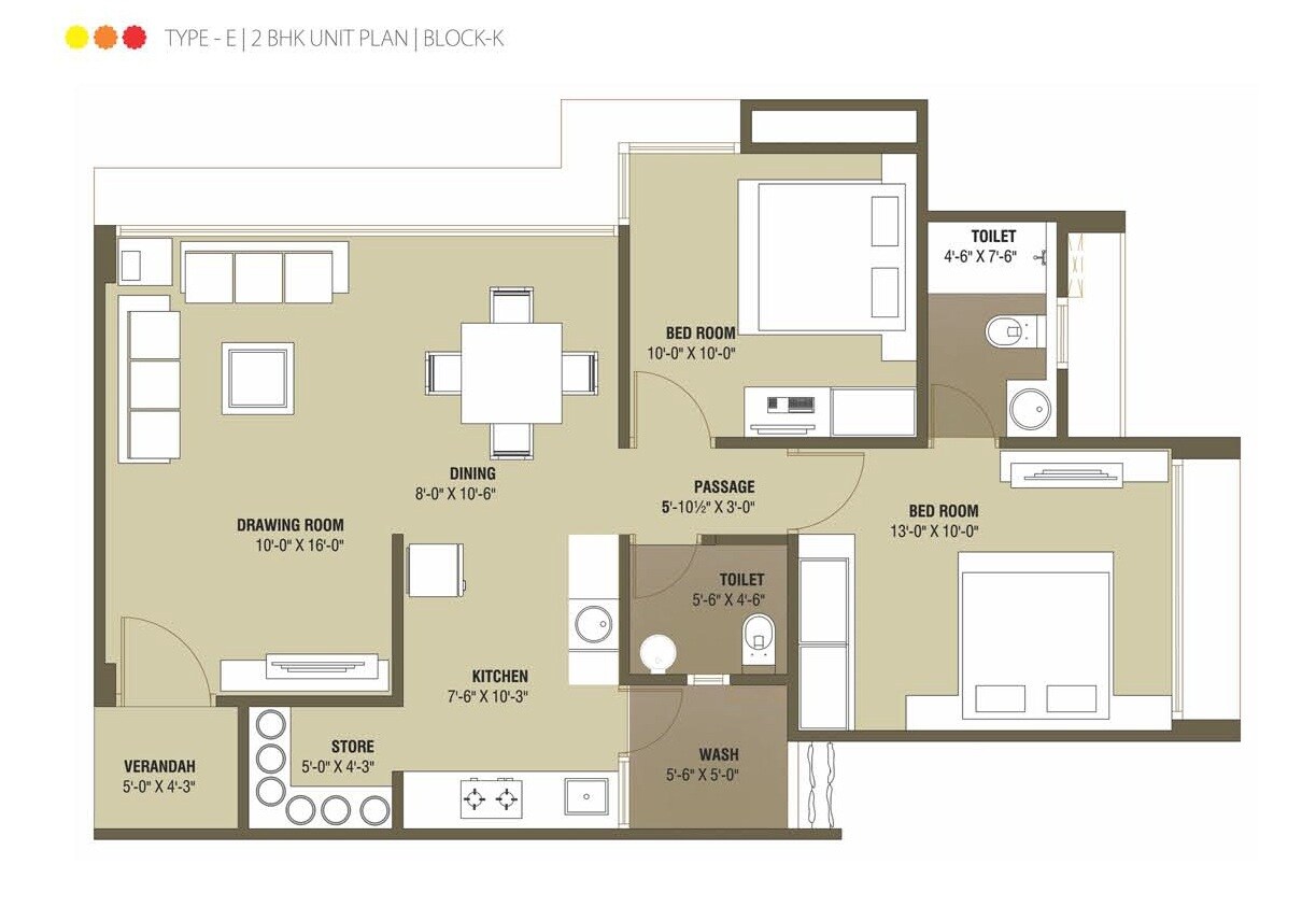 Floor plan of 2 BHK 1133 Sq. Ft. Apartment in Ganesh Malabar County, Ahmedabad