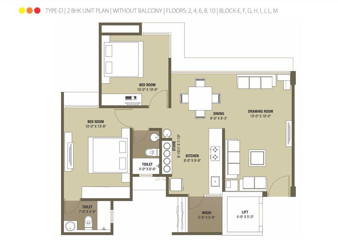Floor plan of 2 BHK 1220 Sq. Ft. Apartment in Ganesh Malabar County, Ahmedabad