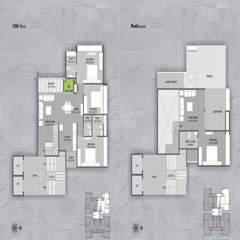 Floor plan of 4 BHK 3500 Sq. Ft. Penthouse in Ganesh Skyline, Ahmedabad