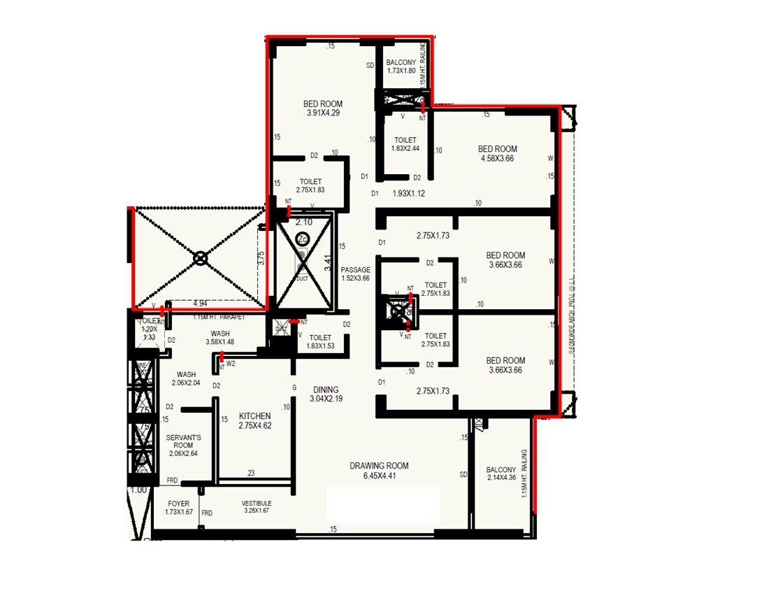 4 BHK 2025 Sq. Ft. Apartment