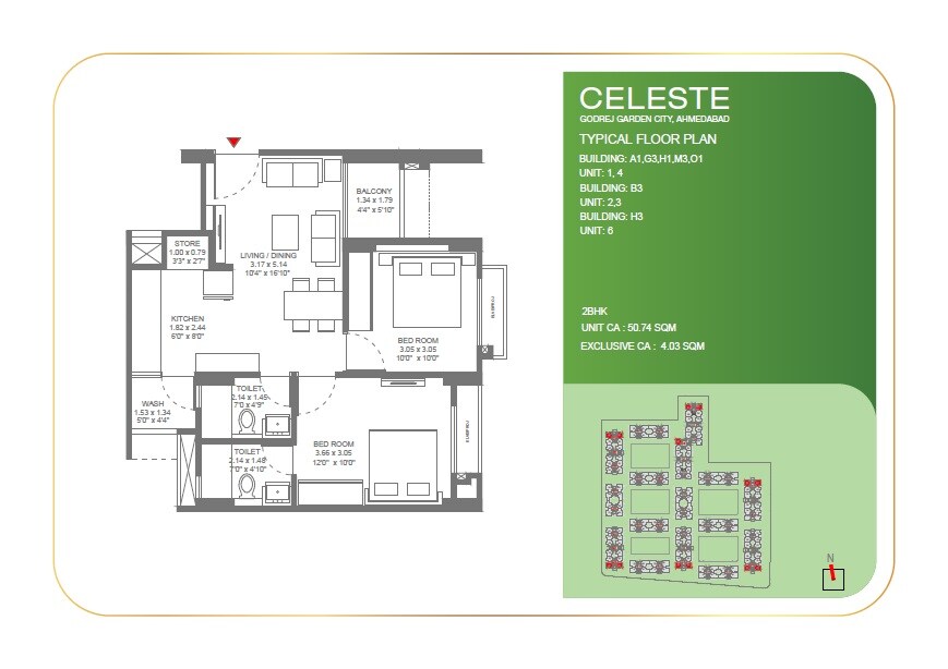 Floor plan of 2 BHK 546 Sq. Ft. Apartment in Godrej Celeste, Ahmedabad