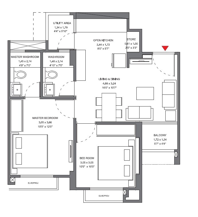Floor plan of 2 BHK 550 Sq. Ft. Apartment in Godrej Garden City, Ahmedabad