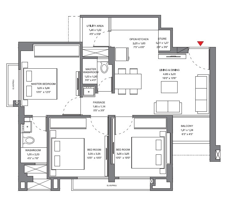 Floor plan of 3 BHK 700 Sq. Ft. Apartment in Godrej Garden City, Ahmedabad