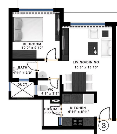 1 BHK 600 Sq. Ft. Apartment in Godrej Garden City Carmel