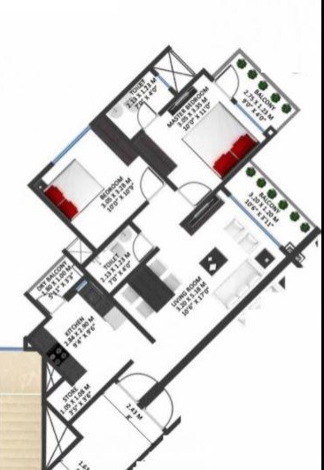 Floor plan of 2 BHK 1150 Sq. Ft. Apartment in Godrej Garden City Carmel, Ahmedabad