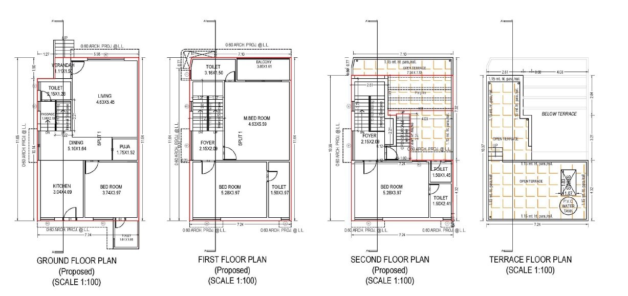 Floor plan of 4 BHK 2510 Sq. Ft. Villa in Gokulam Imperia, Ahmedabad