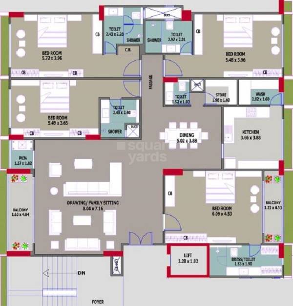 Floor plan of 4 BHK 2804 Sq. Ft. Apartment in Good Westlands, Ahmedabad