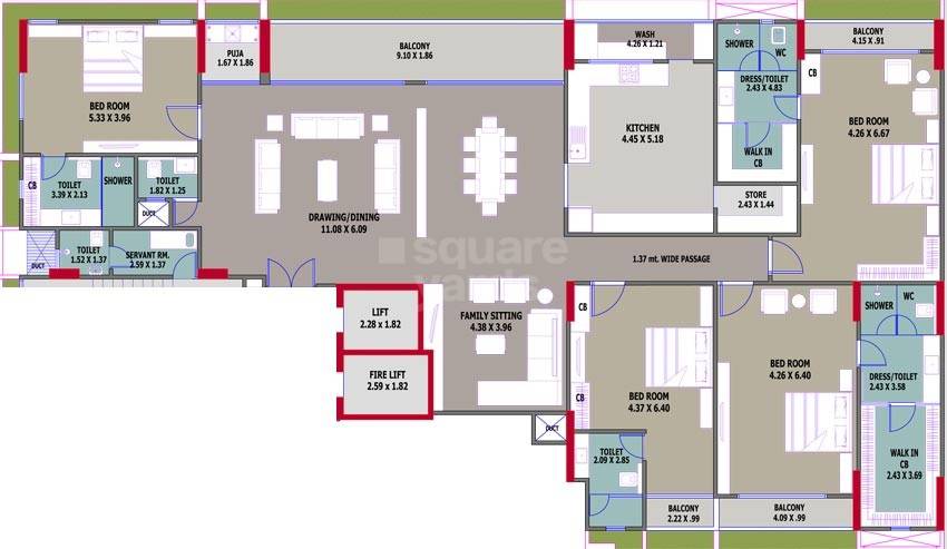 Floor plan of 4 BHK 3383 Sq. Ft. Apartment in Good Westlands, Ahmedabad