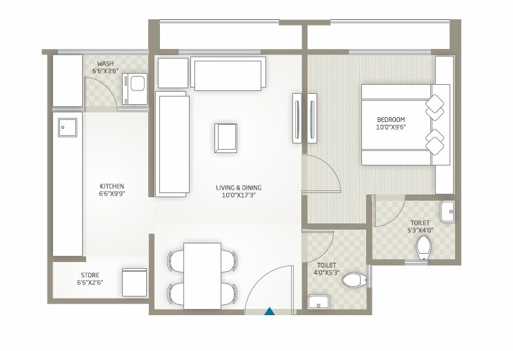 Floor plan of 1 BHK 714 Sq. Ft. Apartment in Goyal Aakash Residency, Ahmedabad