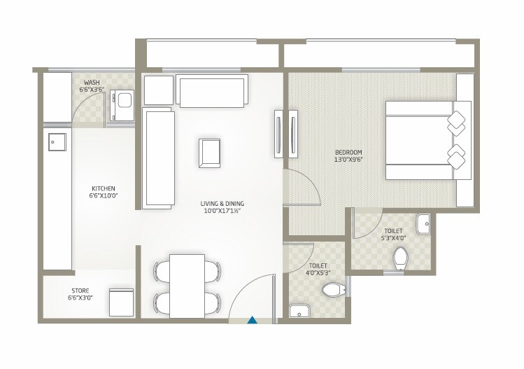 Floor plan of 1 BHK 772 Sq. Ft. Apartment in Goyal Aakash Residency, Ahmedabad