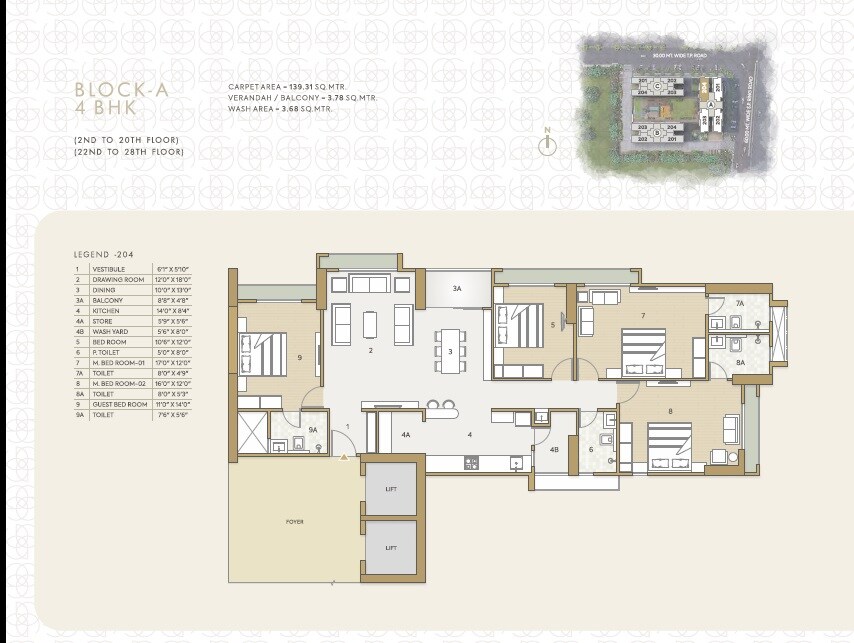 Floor plan of 4 BHK 1500 Sq. Ft. Apartment in Goyal Orchid Gold, Ahmedabad